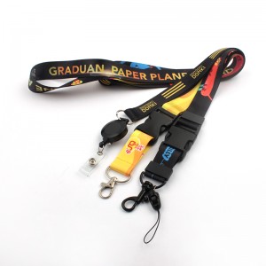 2020 adjustable keychain length black single clip lanyard with id badge reel