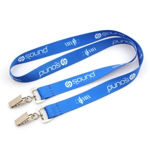Free sample promotional double metal clip custom printed neck polyester lanyard with logo
