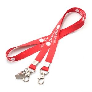 Wholesale exhibition polyester silk screen lanyard with double metal clips