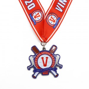 Custom zinc alloy medal with enamel color medallas metal medal ribbon sliver