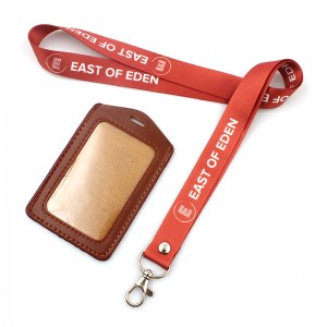 High quality PU leather id card holder with lanyard
