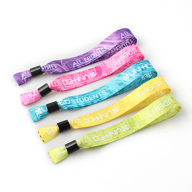 Wholesale adjustable wrist bands custom logo cloth event polyester wristbands for concert Featured Image