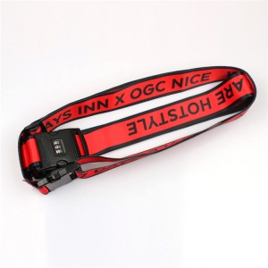 Cheap Polyester Printed Custom Logo Travel Luggage Belt with plastic coded lock