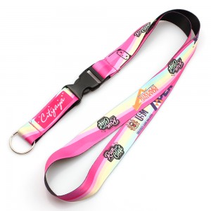 Custom heat transfer printed polyester neck lanyard with metal snap hook and detachable buckle