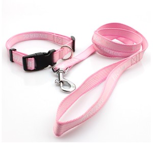 OEM logo comfortable polyester weave adjustable pet collar dog leash