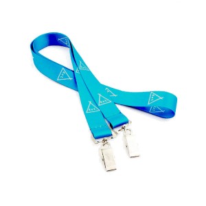 Free sample promotional double metal clip custom printed neck polyester lanyard with logo