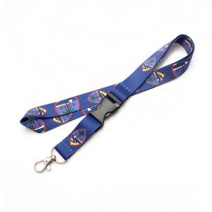 Custom heat transfer printed polyester neck lanyard with metal snap hook and detachable buckle